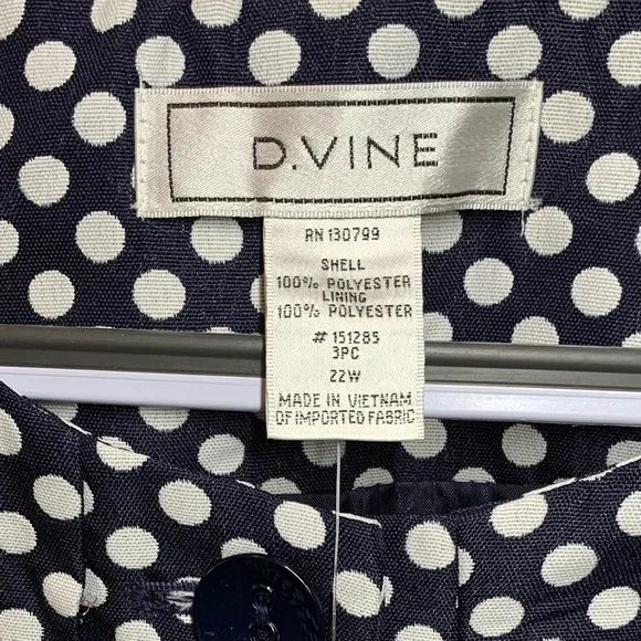 D. Vine Navy With White Polka Dots, Lined, 3/4 Sleeved Jacket, 22W, NWT - Picture 4 of 9